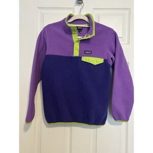 Patagonia Sweater Girls M 10 Purple Synchilla Pullover Fleece Snap T Youth Kid